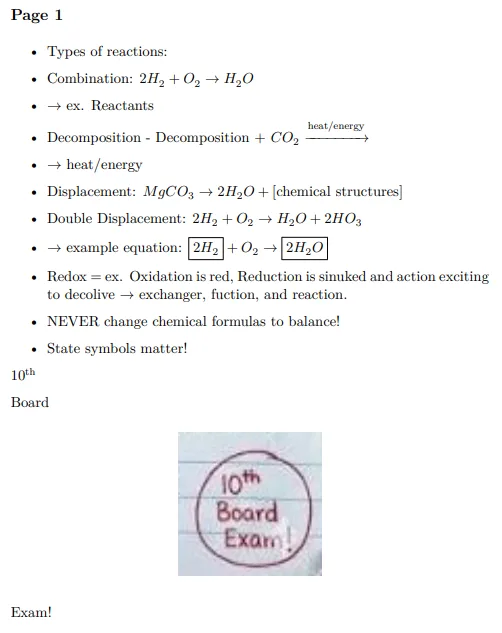 The same chemistry notes and formula now shown as clean, easy-to-read typed text.